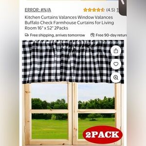 Black and White Buffalo Check Window Valances- pack 2. 52x16 EUC